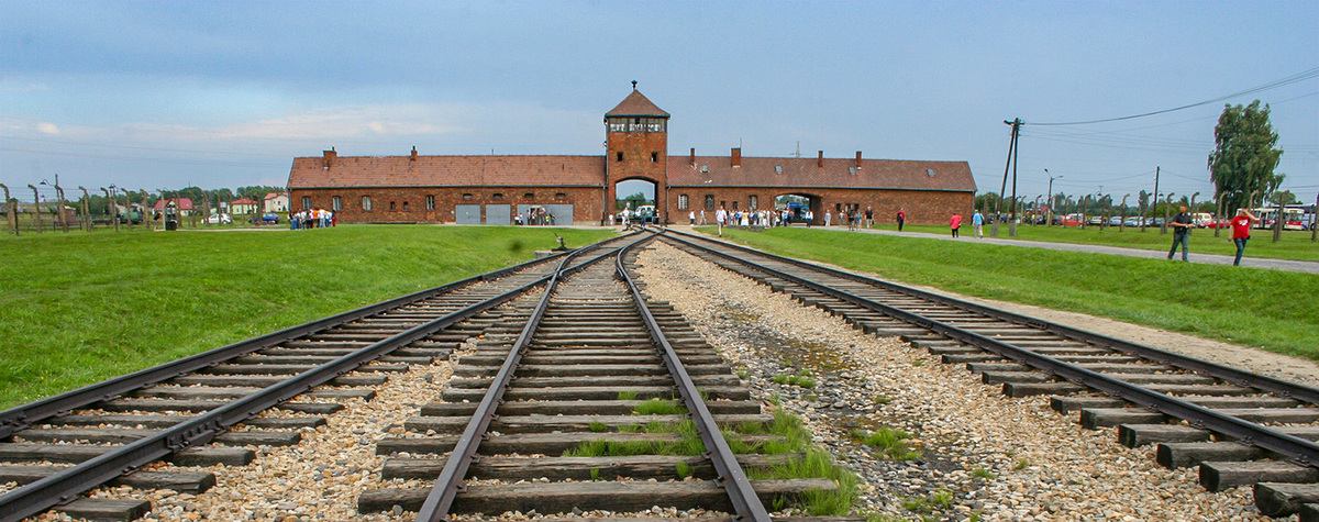 Railway entrance to Auschwitz concentration Camp.